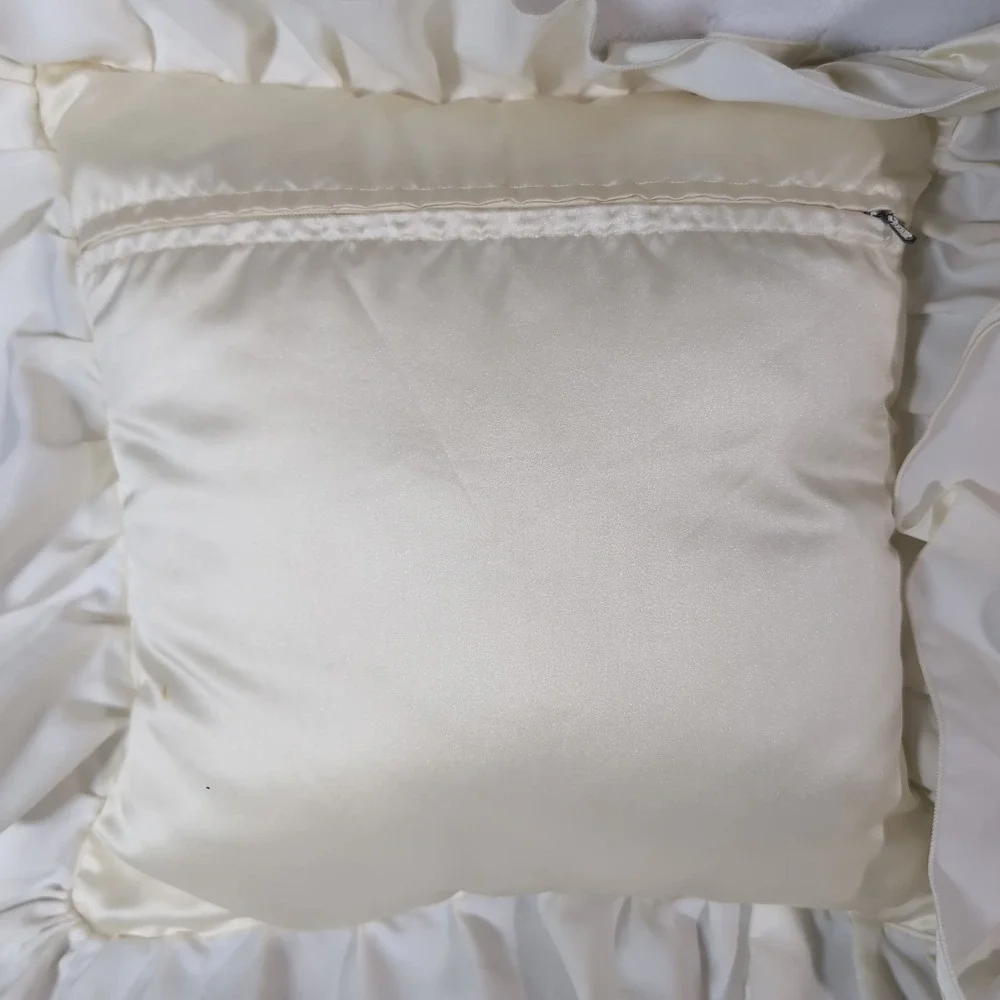 Vintage Satin Ruffle Embroidered Pillows Set of 2 Pink Floral Cottagecore Frilly